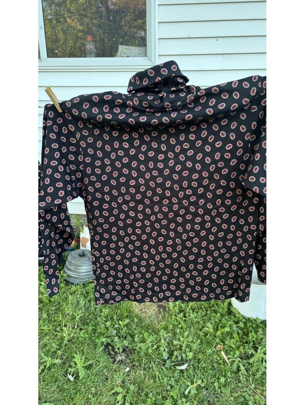 Lizsport Women's Black Cotton Paisley Print Long Sleeve Shirt Medium
